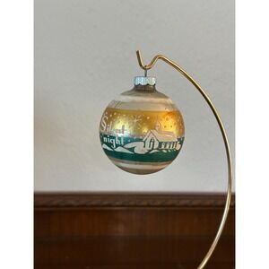 Shiny Brite Christmas Ornament Silent Night w Church Blue Gold 10 Cent Cap‎